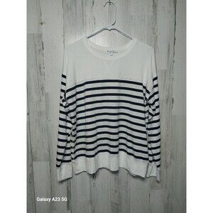 Workshop Republic Clothing White Blue Striped Crew Neck Large Tunic Top